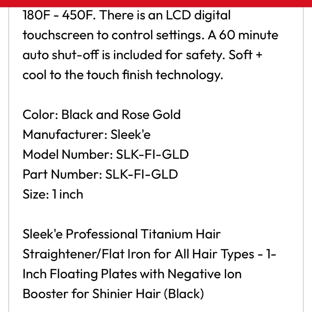 Sleek’e Professional Black and Rose Gold Hair Straightener - Picture 6 of 16